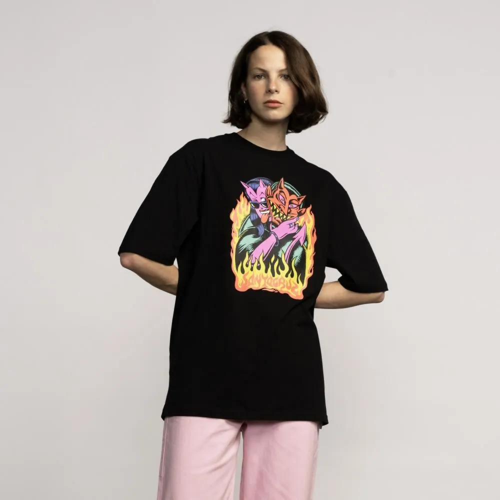 Santa Cruz Womens T-Shirt Delfino Devil Front Oversized - Black