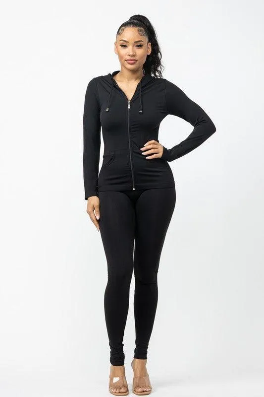Seamless Zip Up Hoodie Jacket And Leggings Set