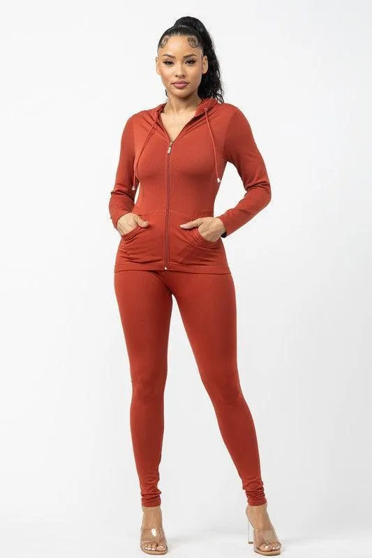 Seamless Zip Up Hoodie Jacket And Leggings Set