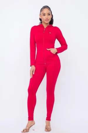Seamless Zip Up Hoodie Jacket And Leggings Set
