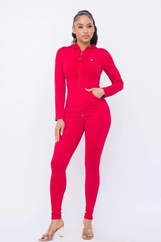Seamless Zip Up Hoodie Jacket And Leggings Set