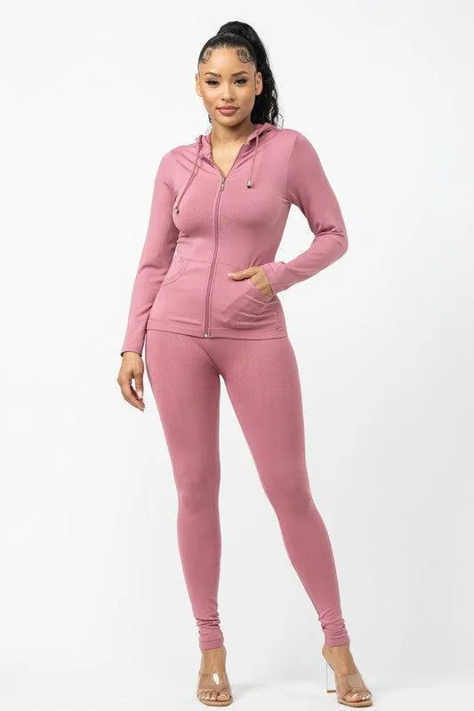 Seamless Zip Up Hoodie Jacket And Leggings Set