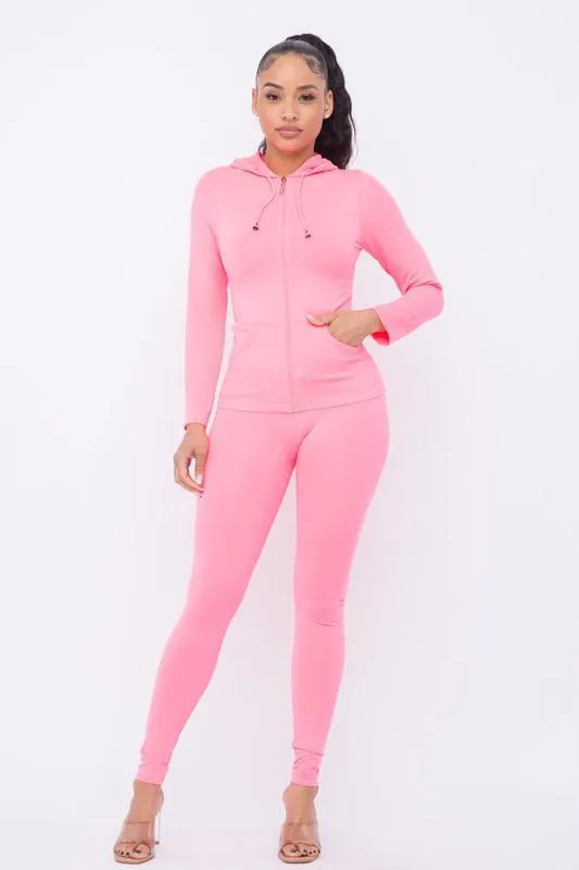 Seamless Zip Up Hoodie Jacket And Leggings Set