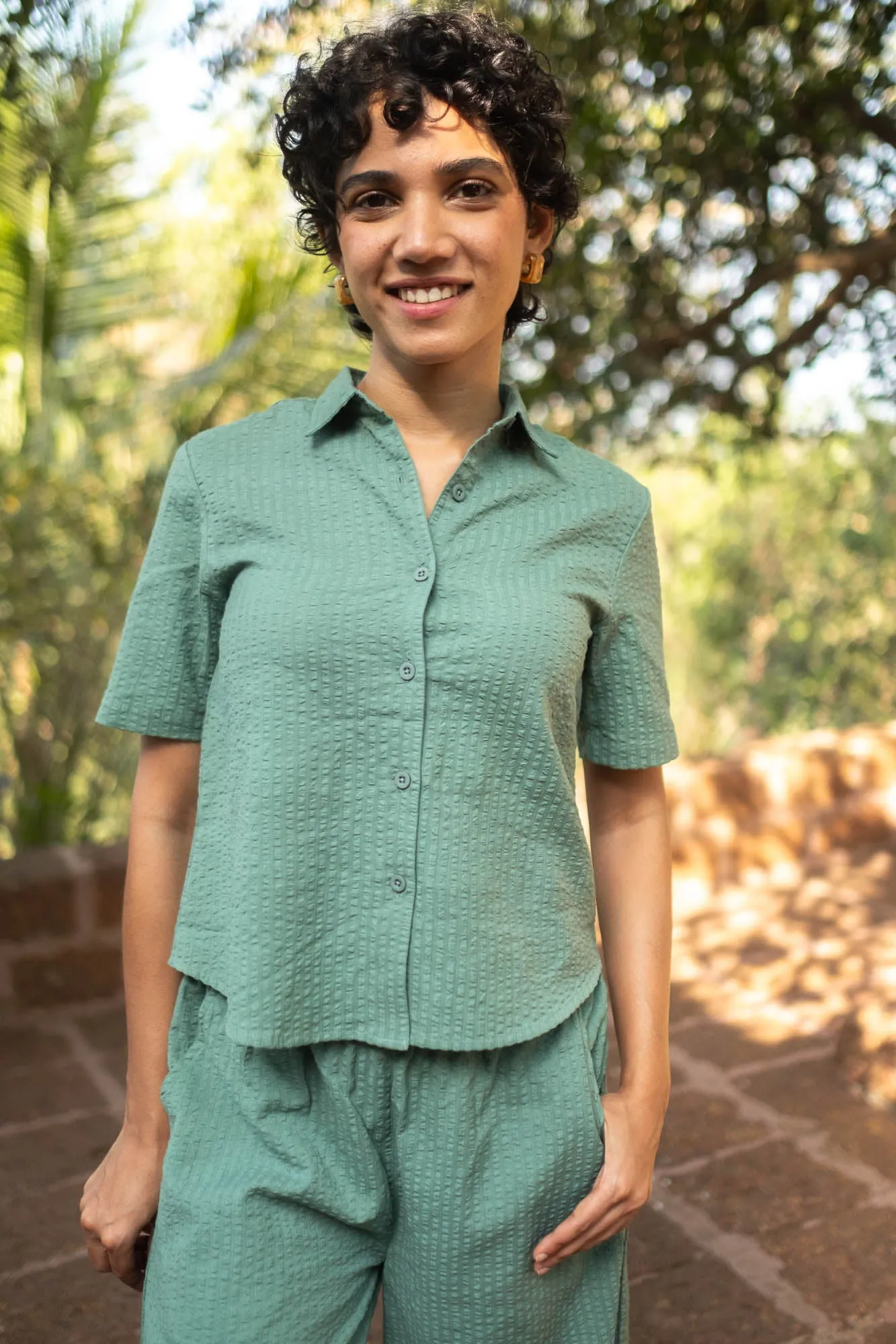 Seersucker Co-ord Set with Oversized Shirt and Oversized Pants