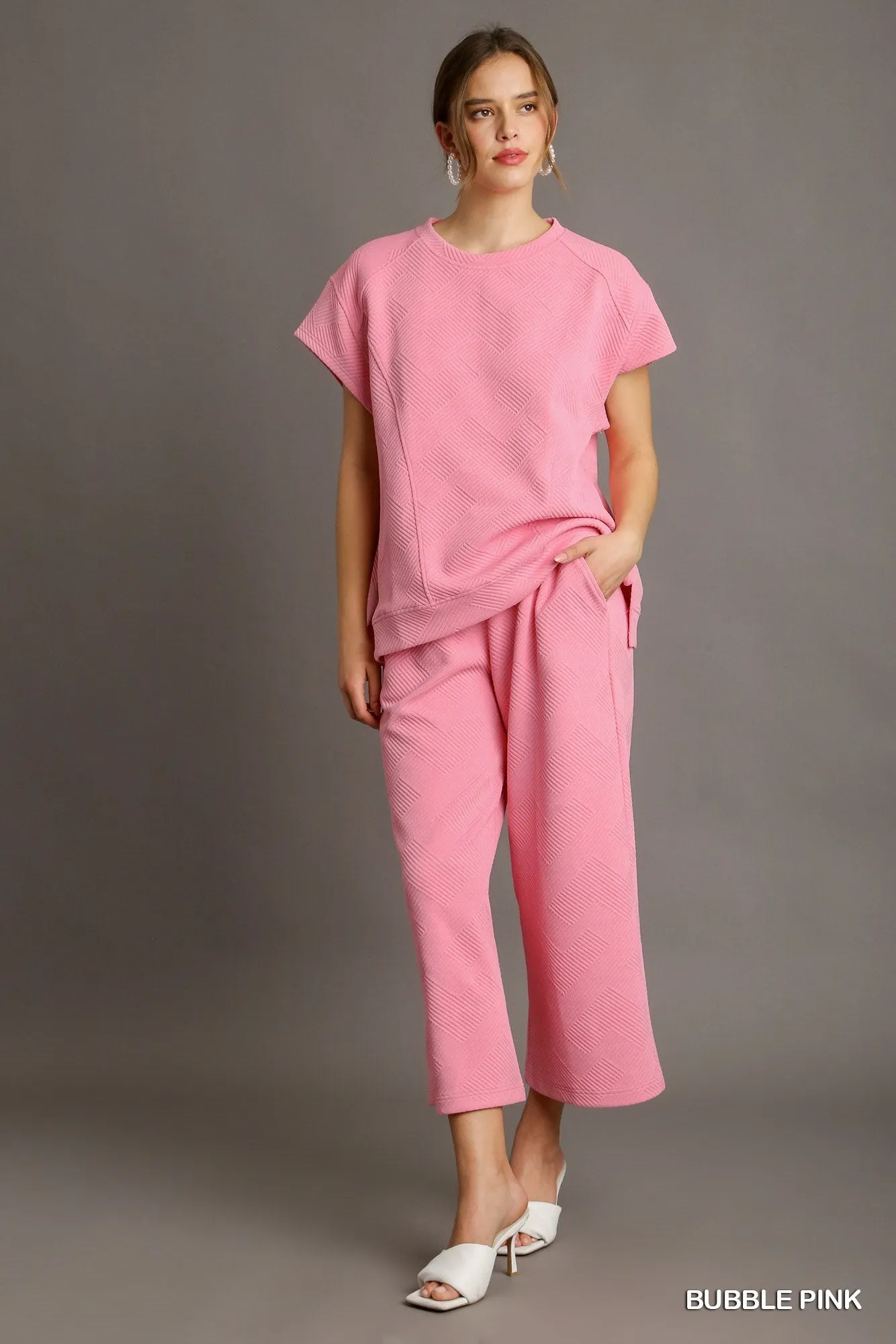 Set Criss Cross Jacquard Straight Fit Sweatpants & Top Umgee