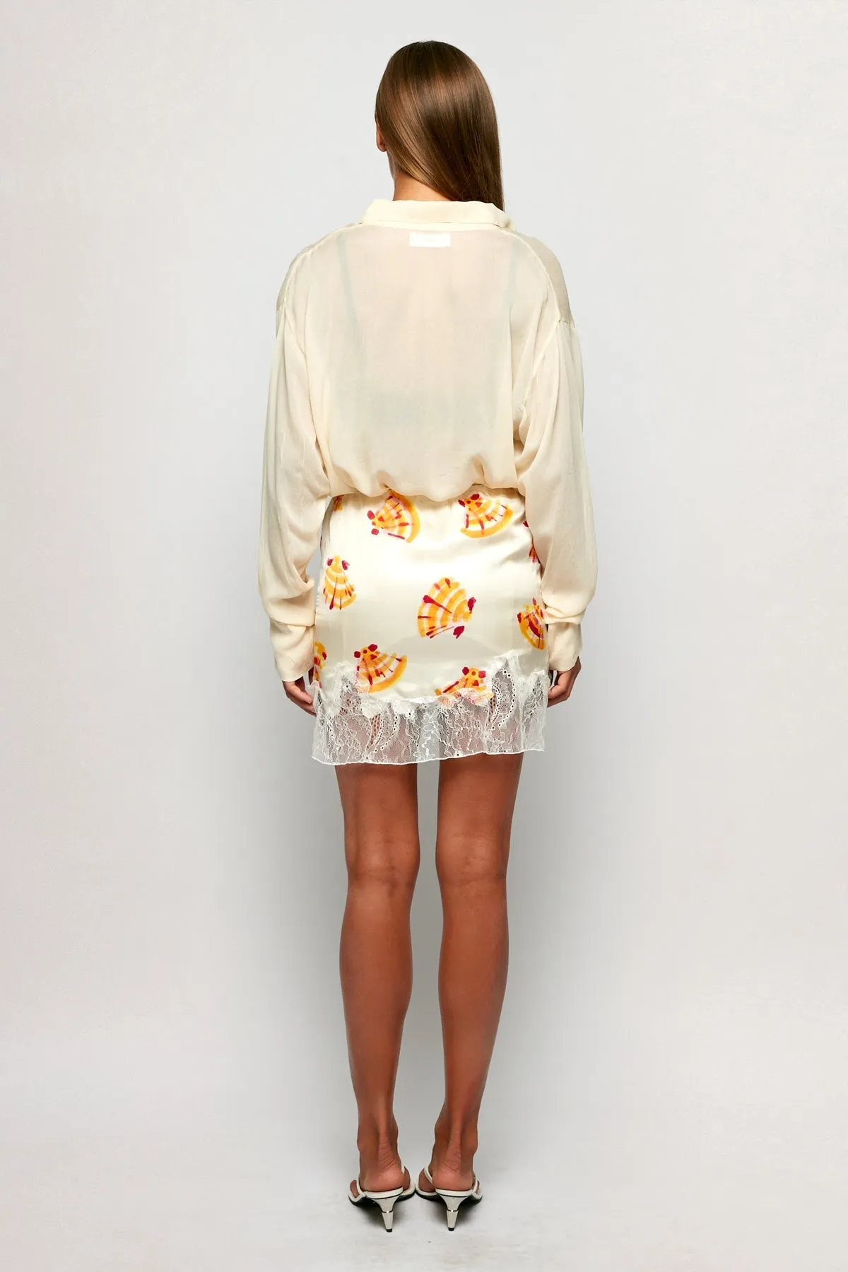 Sheer Oversized Shirt | Lace Trim Satin Mini