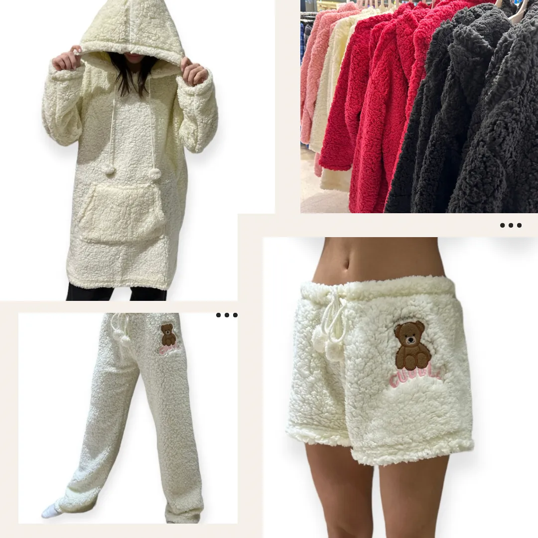 Sherpa Comfort Trio Sets: Hoodie, Shorts, and Pajamas