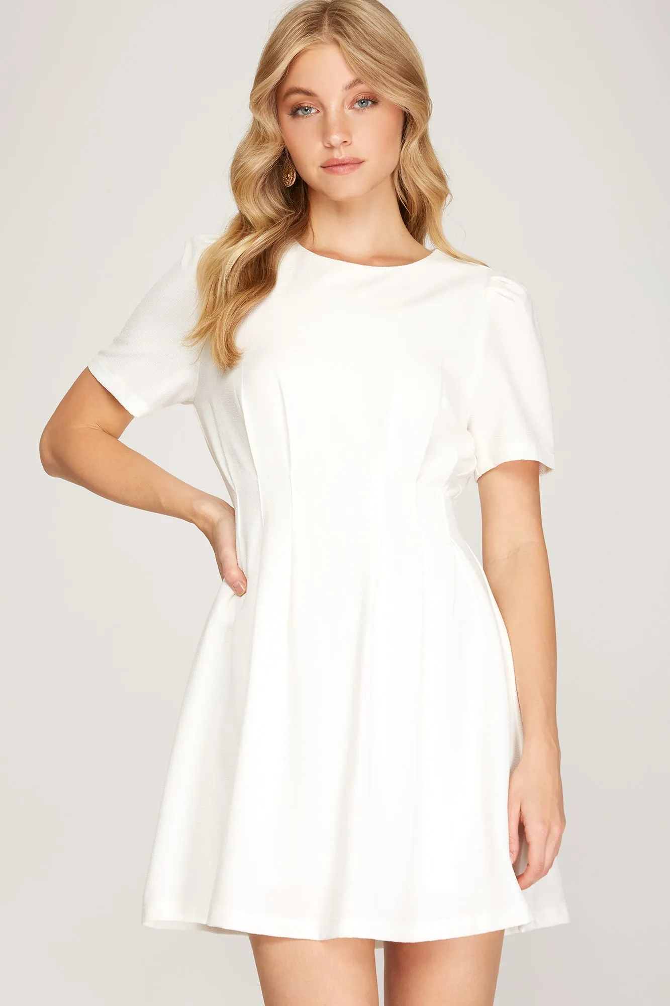 SHILOH SHORT SLEEVE WOVEN A-LINE MINI DRESS