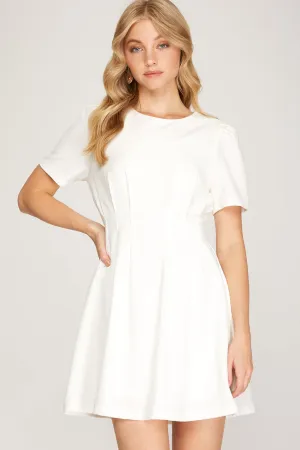 SHILOH SHORT SLEEVE WOVEN A-LINE MINI DRESS