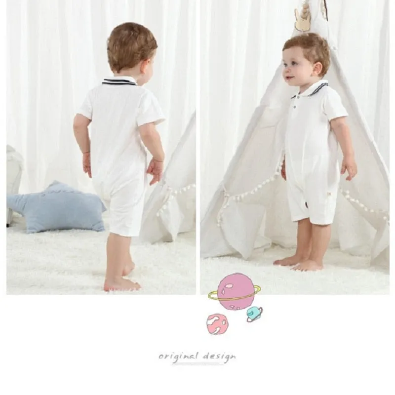 Short Sleeve Baby Romper White