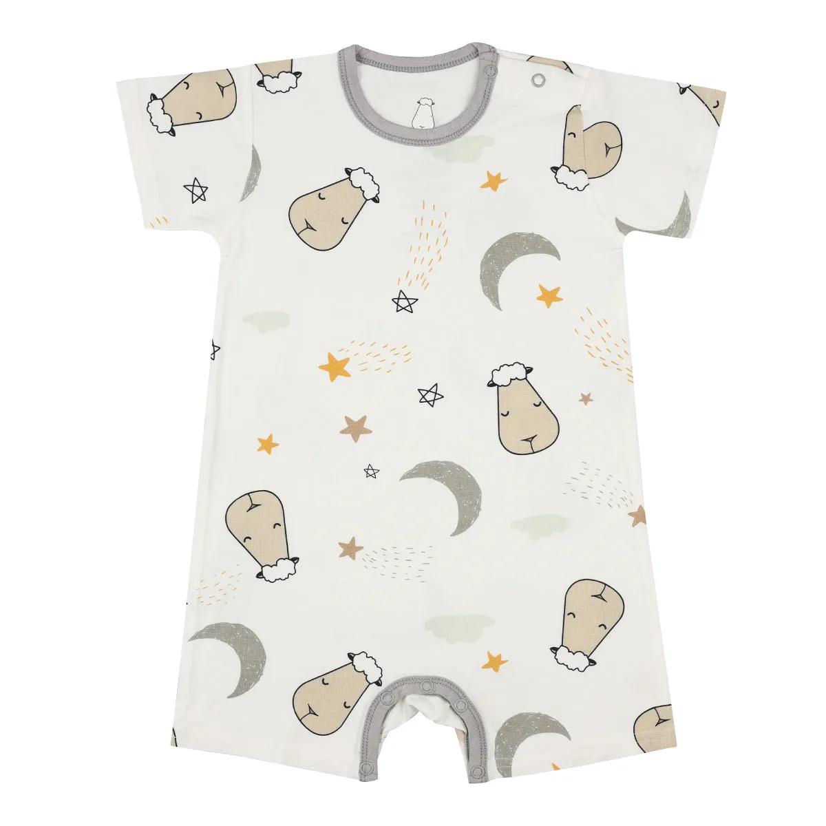 Short Sleeve Romper Goodnight Baa Baa White