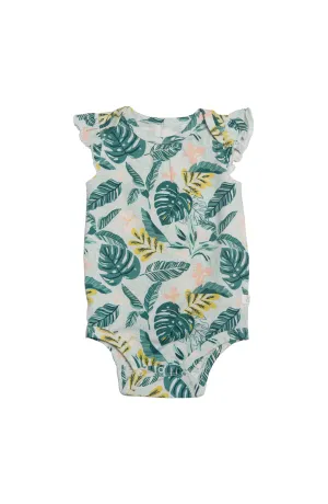 Short Sleeve Ruffle Bodysuit - Jungle Leaves