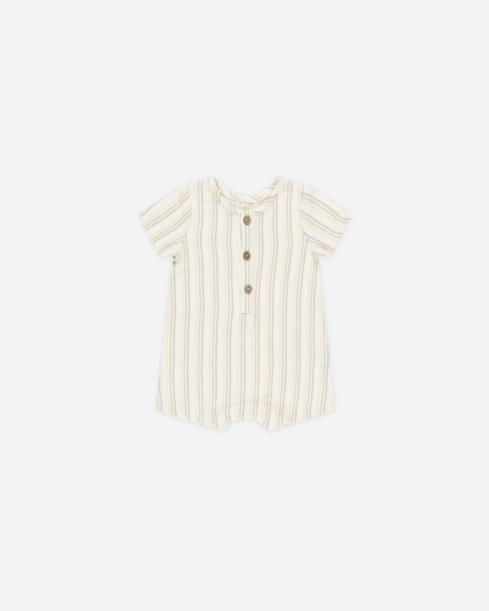 Short Sleeve Woven Romper || Summer Stripe
