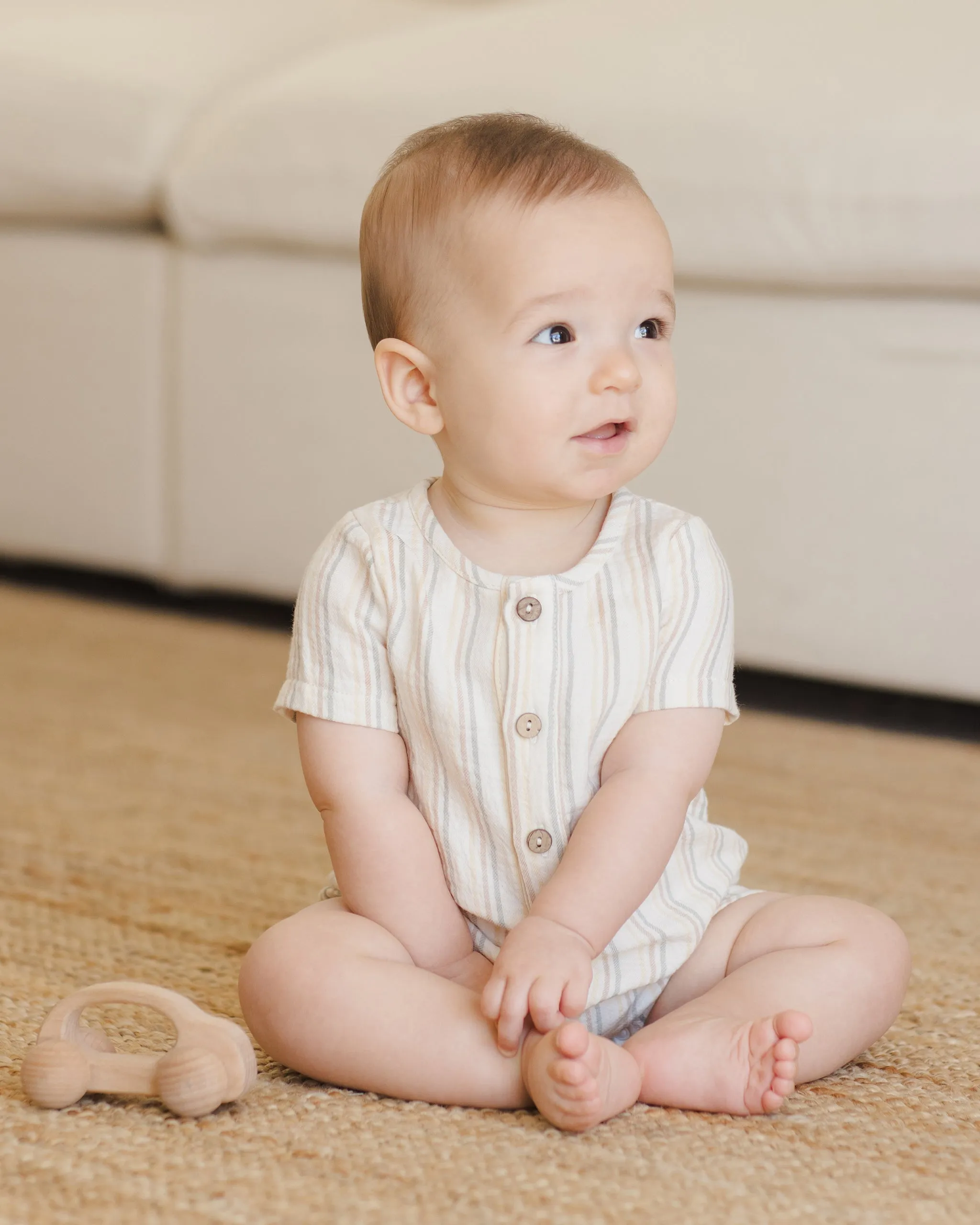 Short Sleeve Woven Romper || Summer Stripe