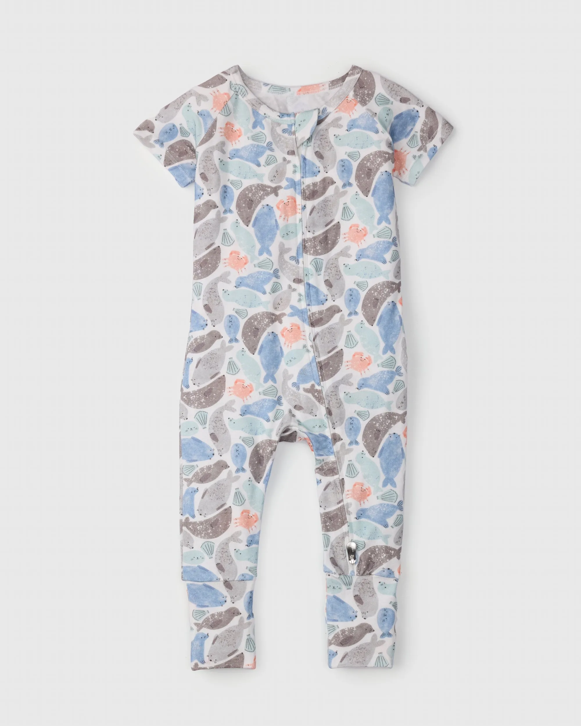 Short Sleeve Zipped Romper - Silly Seals