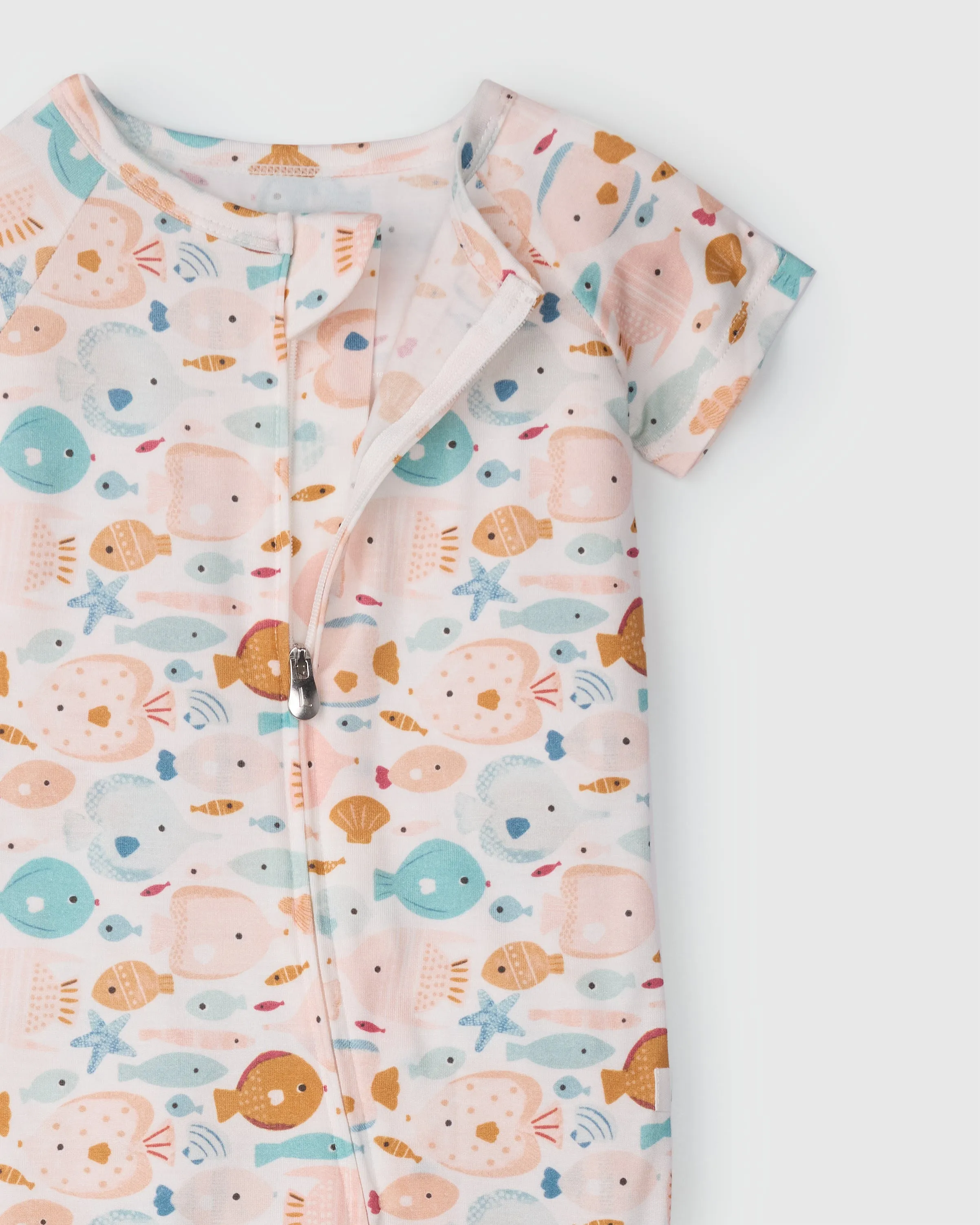 Short Sleeve Zipped Romper - Sun Kissed Shoal