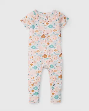 Short Sleeve Zipped Romper - Sun Kissed Shoal