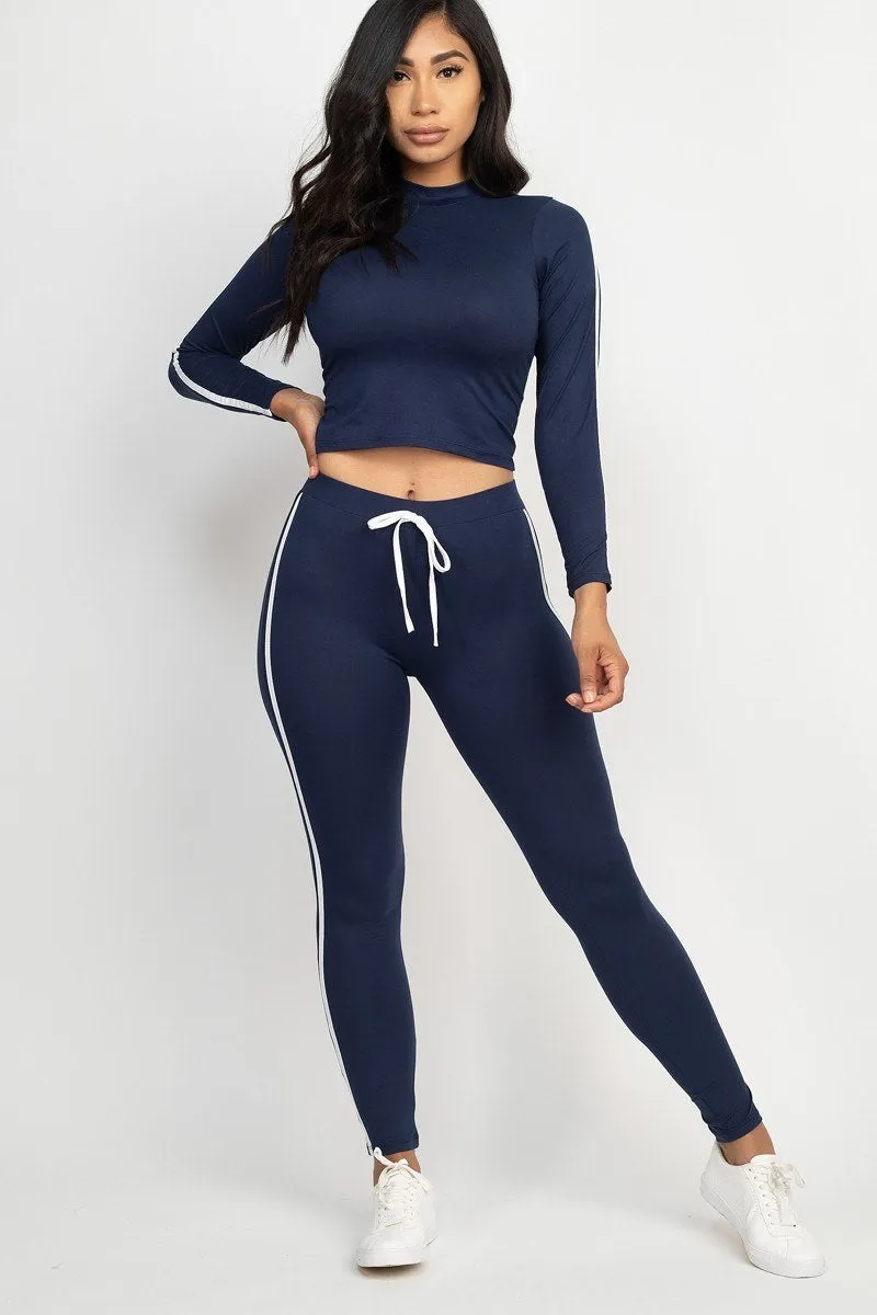 Side Striped Crop Top And Leggings Set