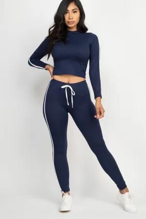 Side Striped Crop Top And Leggings Set