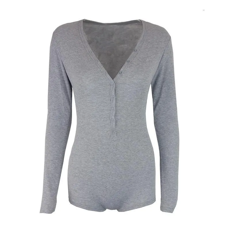 Simplee Apparel autumn winter knitted long sleeve bodysuit Deep v neck playsuit elegant women warm short jumpsuit rompers