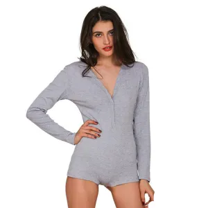 Simplee Apparel autumn winter knitted long sleeve bodysuit Deep v neck playsuit elegant women warm short jumpsuit rompers