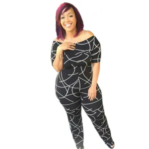 Slash Neck Stripe Short Sleeve Jumpsuit