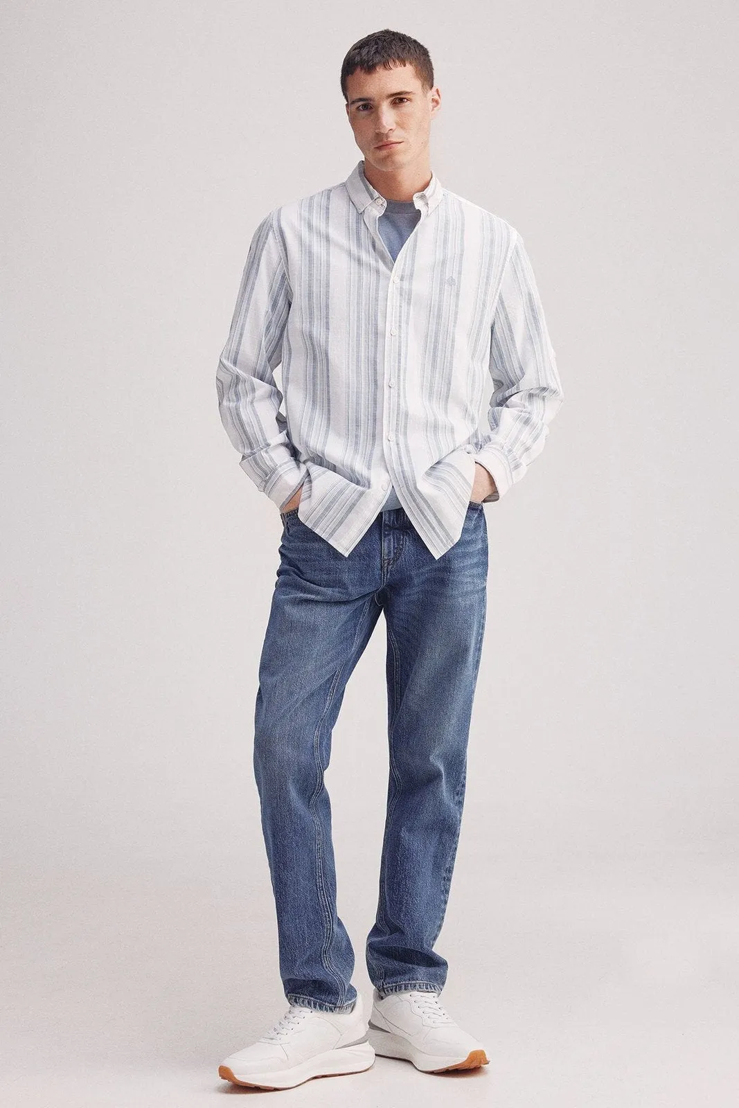 Slub Cotton Striped Shirt - Blue