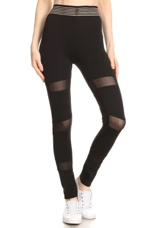 Solid Mesh Panel Detailed High Waist Leggings