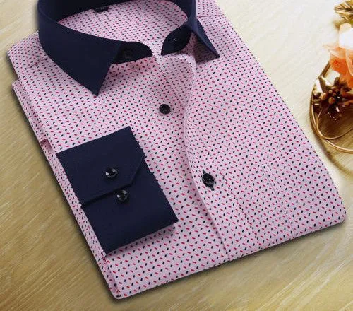Spring Men Casual Shirts Fashion Long Sleeve Printed Button-Up Formal Business Polka Dot Floral Men Dress Shirt