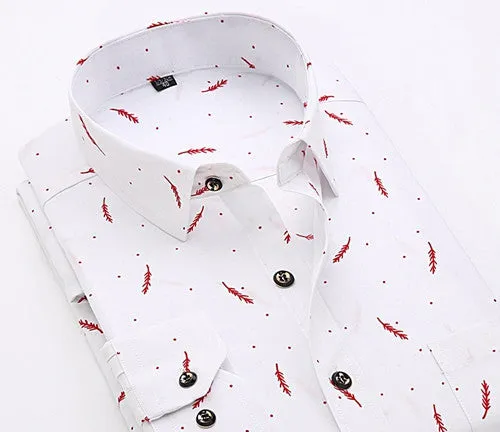 Spring Men Casual Shirts Fashion Long Sleeve Printed Button-Up Formal Business Polka Dot Floral Men Dress Shirt