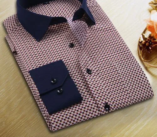 Spring Men Casual Shirts Fashion Long Sleeve Printed Button-Up Formal Business Polka Dot Floral Men Dress Shirt