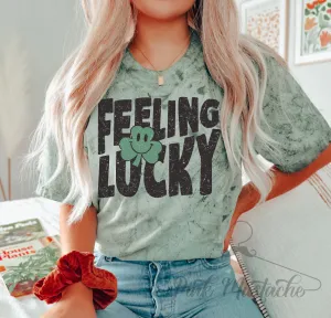St. Patricks Day Feeling Lucky Comfort Colors Color Blast Distressed Tee- Sizes and Inventory Limited