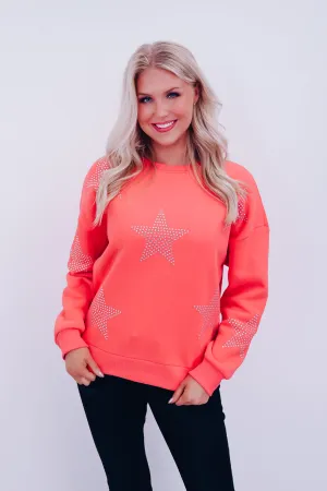 Star Studded Crew Neck Sweatshirt - Peach