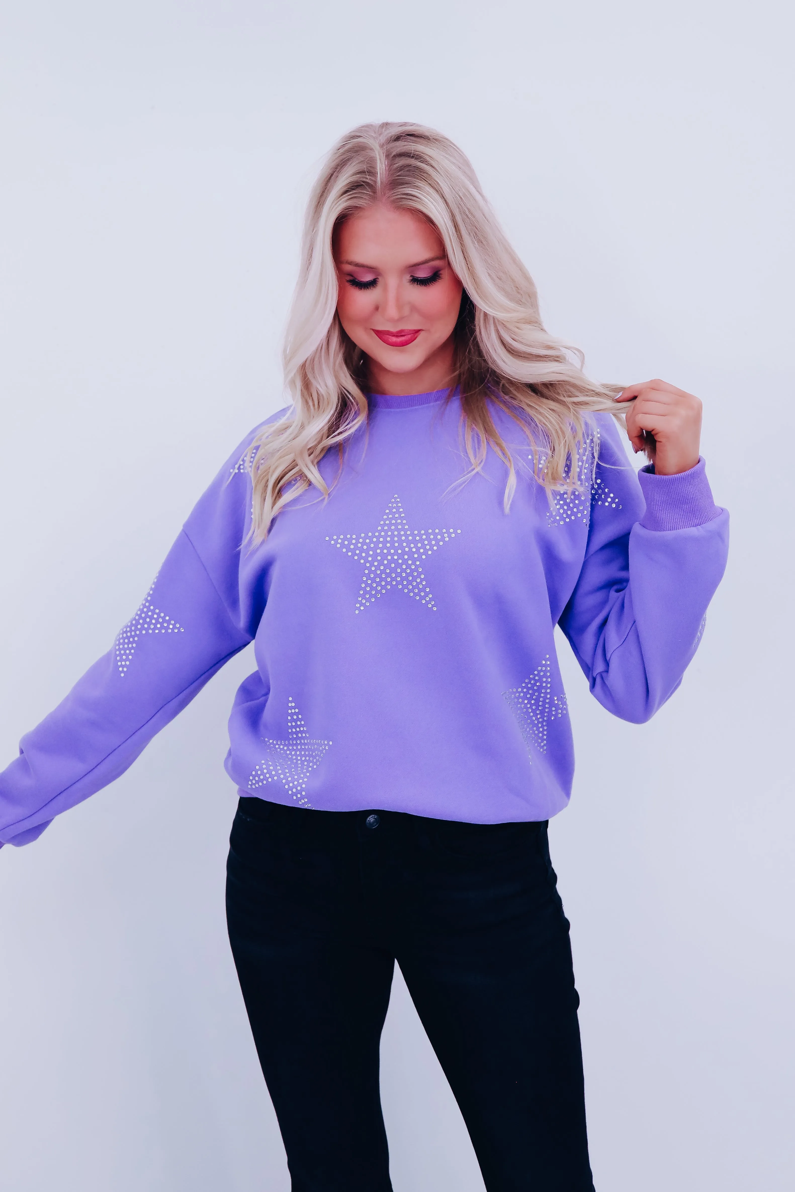 Star Studded Crew Neck Sweatshirt - Periwinkle