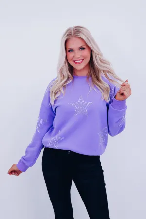 Star Studded Crew Neck Sweatshirt - Periwinkle