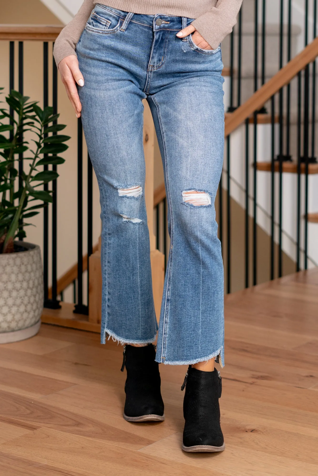 Straightforward Alison Mid Rise Uneven Hem Ankle Flare