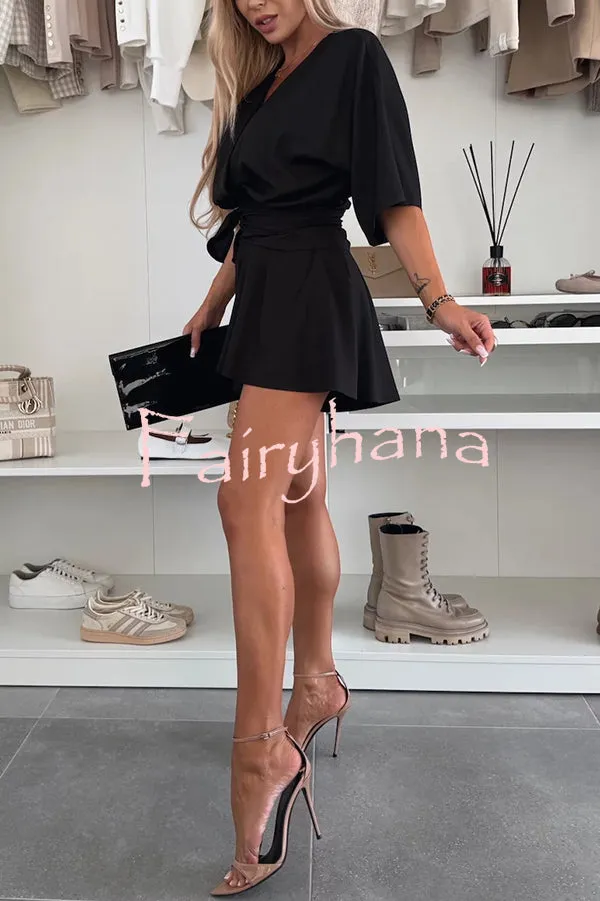 Stylish Comfortable V-neck Wide Sleeve Tie-up Loose Romper