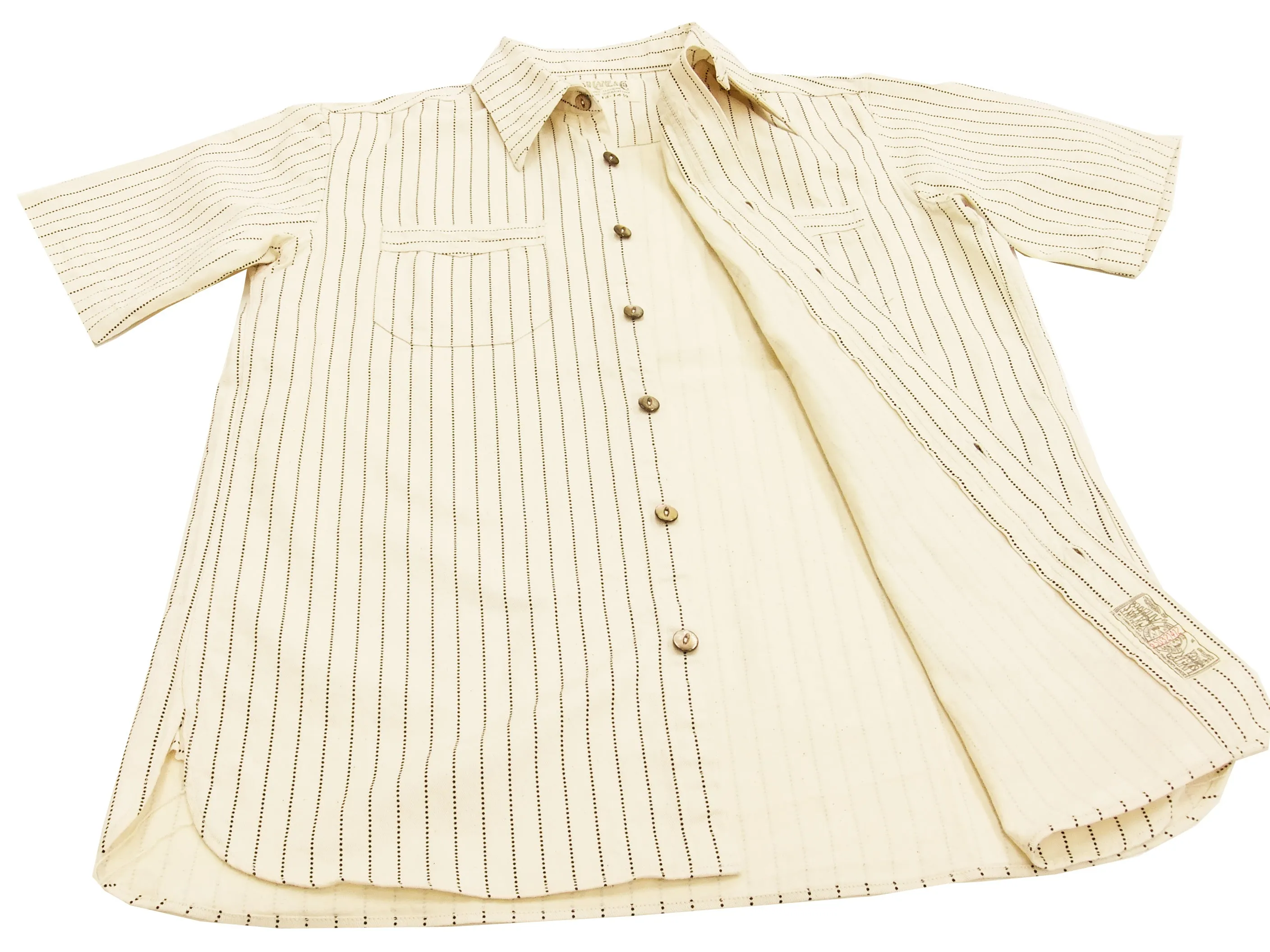 Sugar Cane Men's Ecru Colour Wabash Stripe Work Shirt Short Sleeve Button Up Shirt SC37275