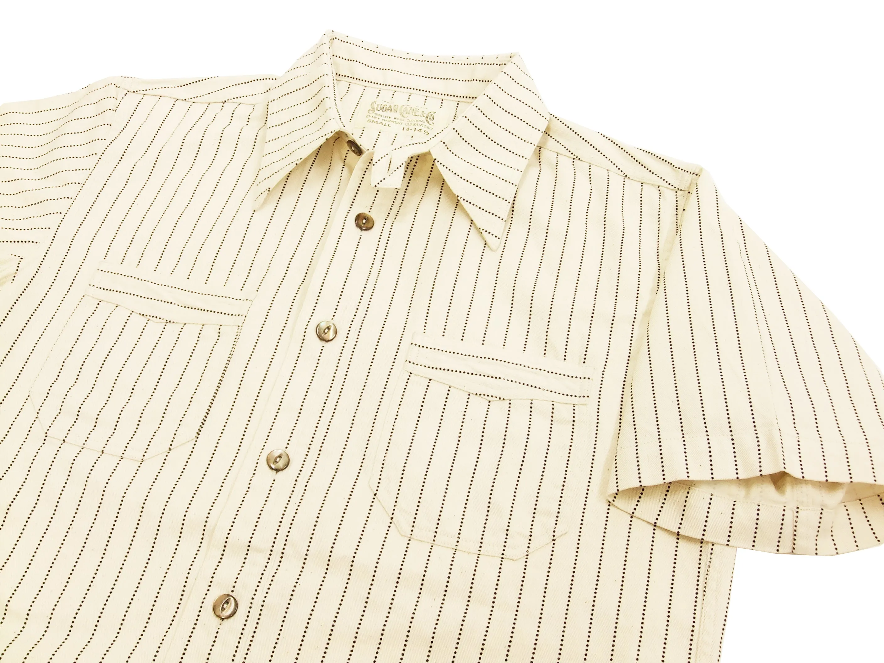 Sugar Cane Men's Ecru Colour Wabash Stripe Work Shirt Short Sleeve Button Up Shirt SC37275
