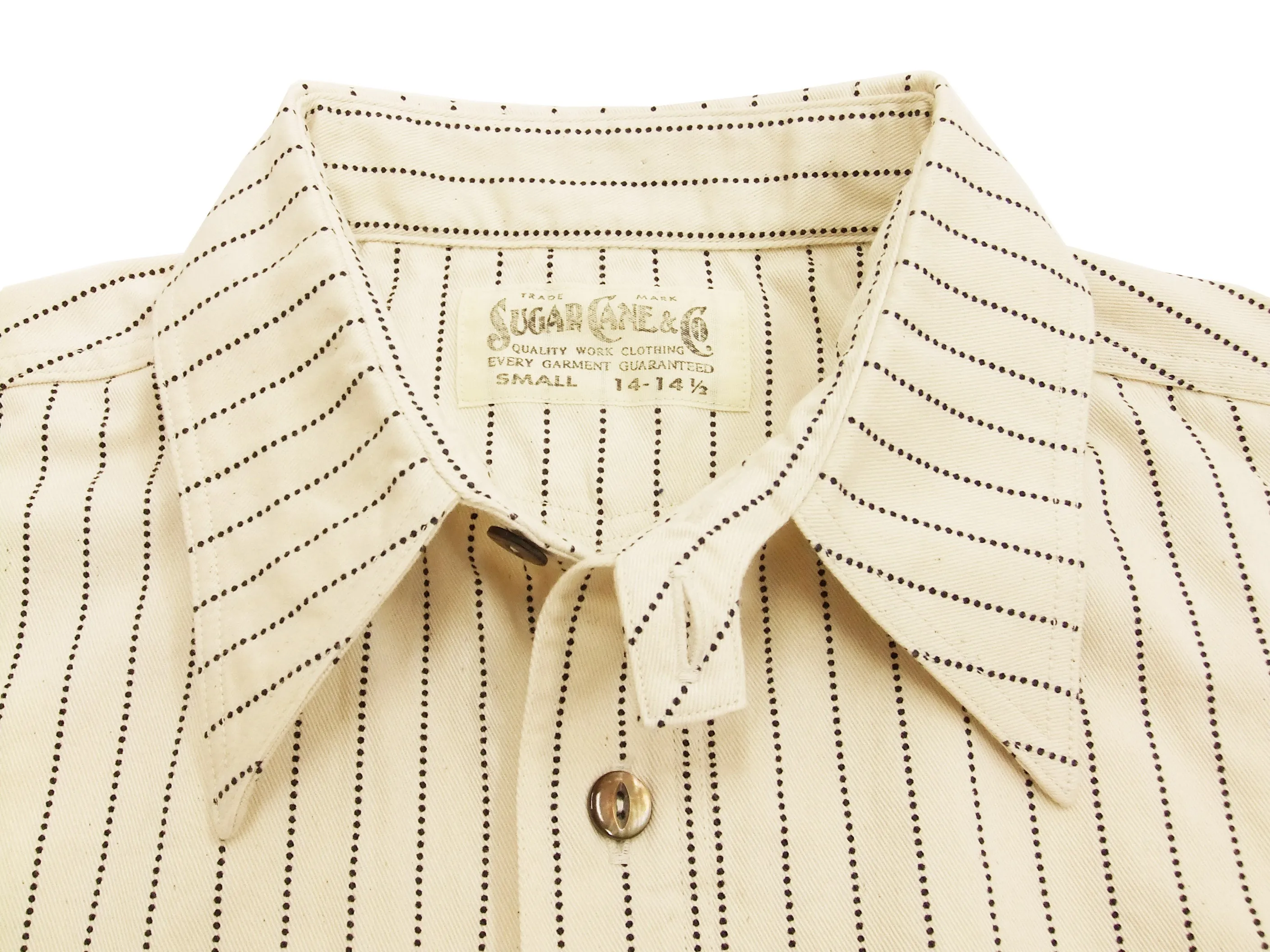 Sugar Cane Men's Ecru Colour Wabash Stripe Work Shirt Short Sleeve Button Up Shirt SC37275