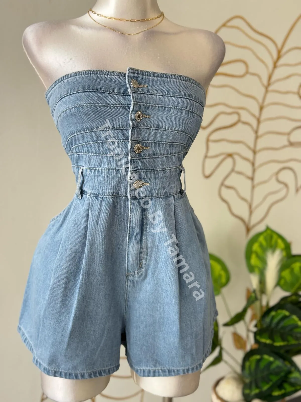 Summer Denim Strapless Romper
