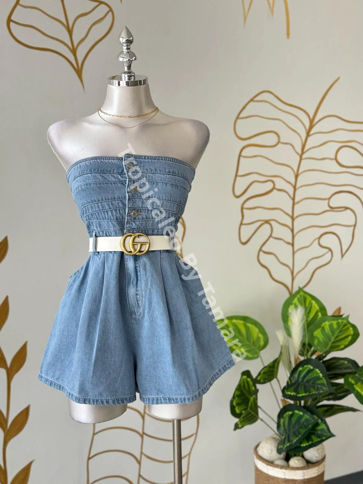 Summer Denim Strapless Romper