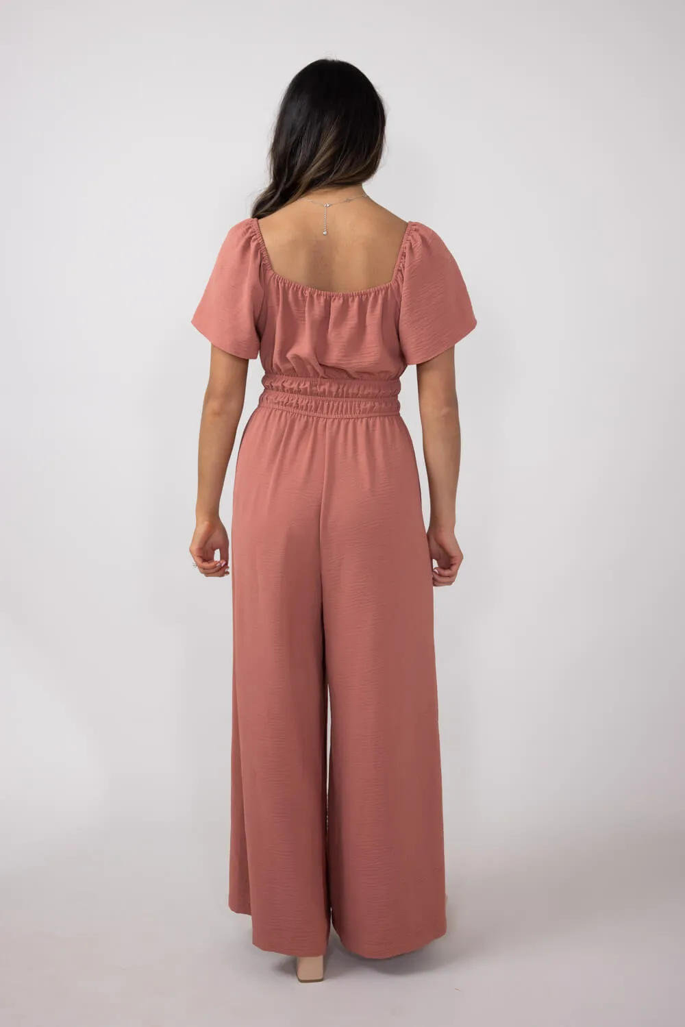 Surplice Flutter Sleeve Jumpsuit for Women in Pink | H30308-GIN