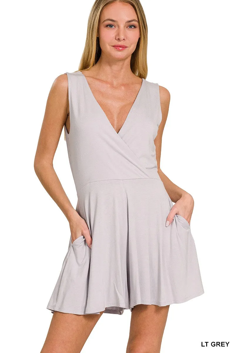 Surplice Neckline Sleeveless Romper - Final Sale