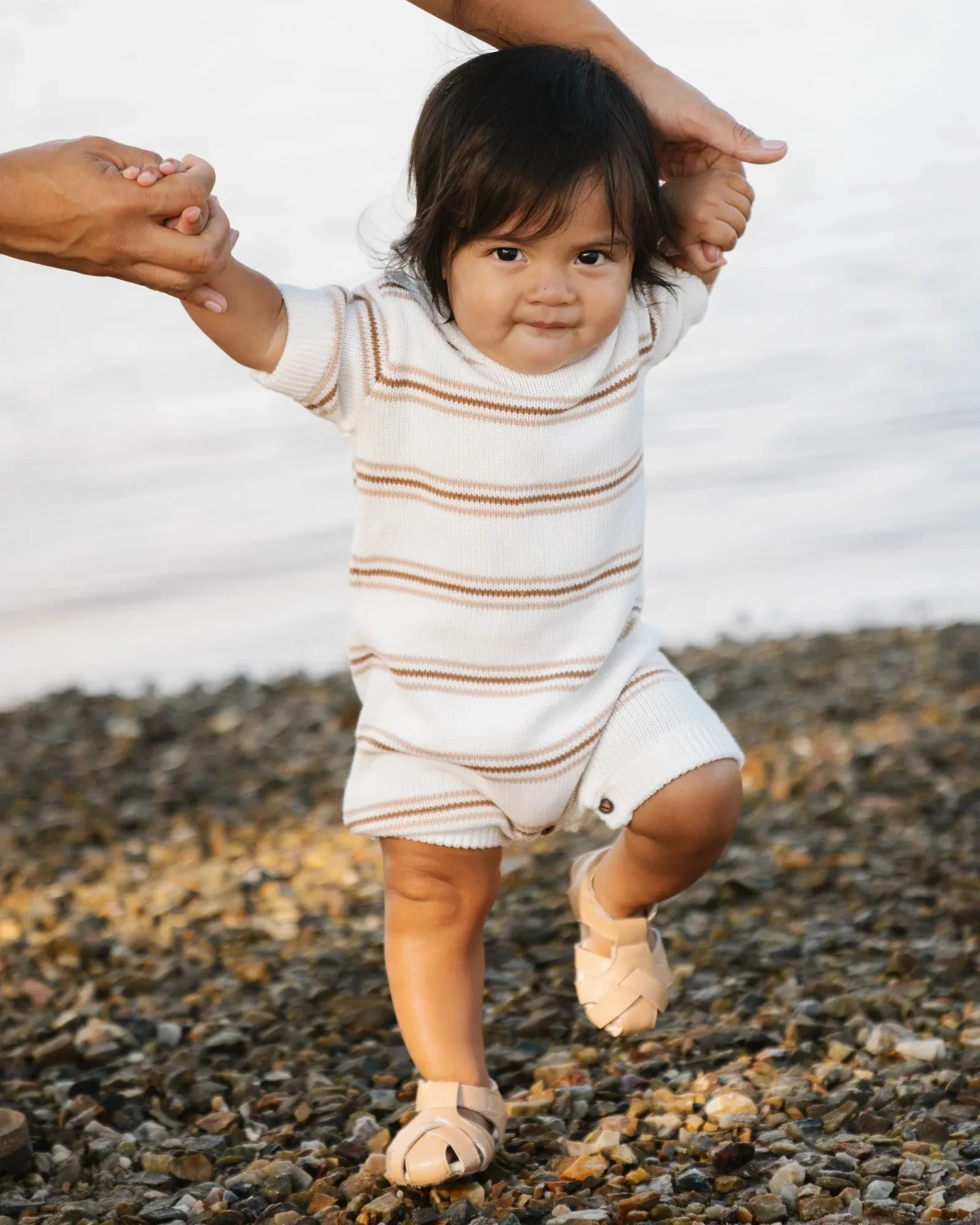 Tate Knit Romper Tan Stripe