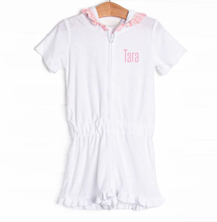 Terry Cloth Short Romper, White
