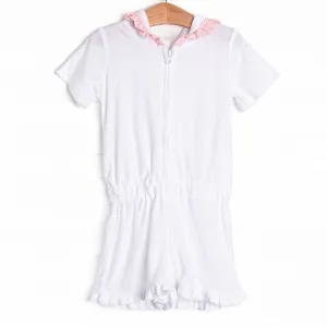 Terry Cloth Short Romper, White
