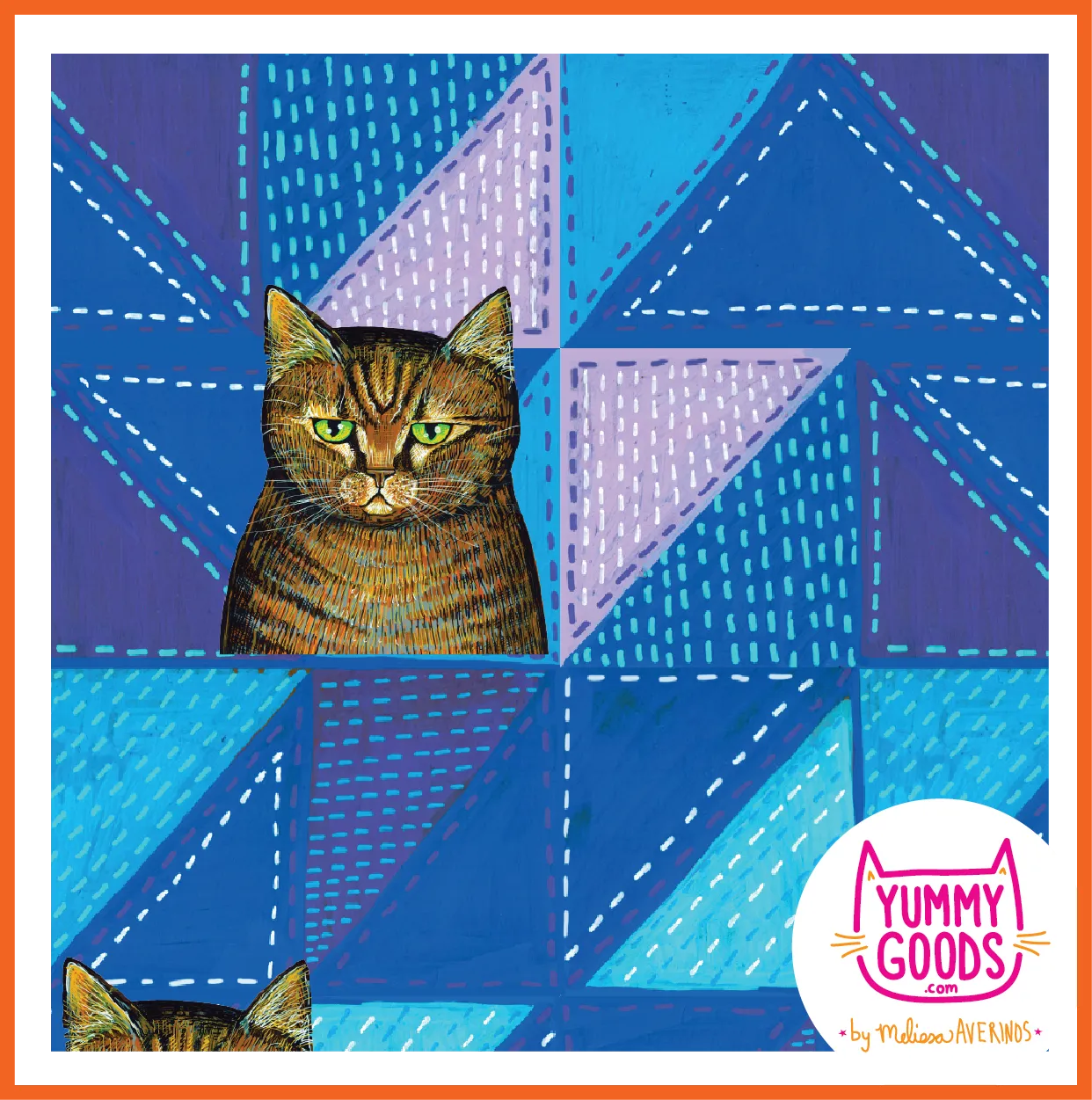 TIGER CAT ON BLUE QUILT leggings