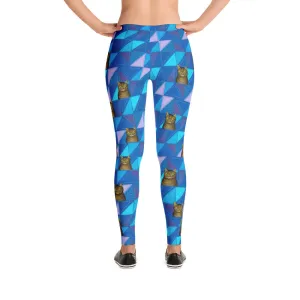 TIGER CAT ON BLUE QUILT leggings