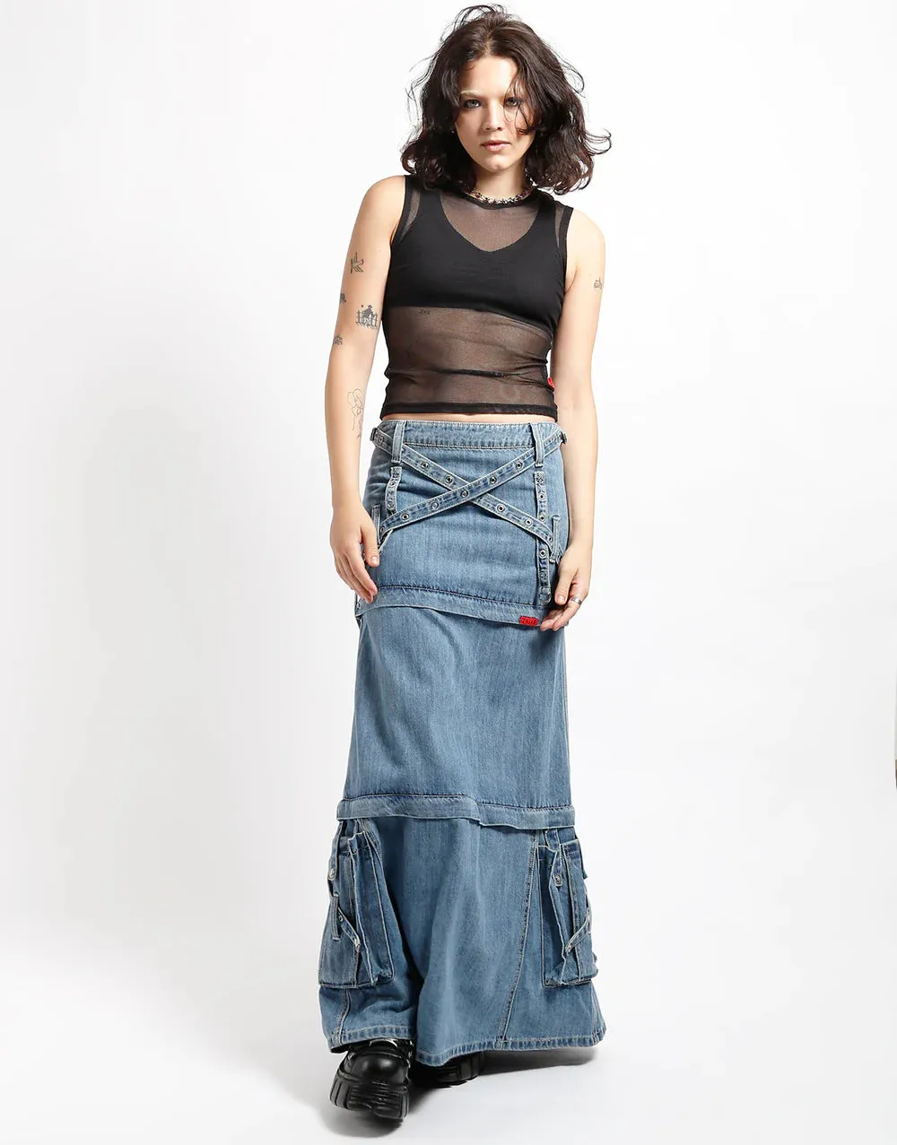TRIPP NYC ZIP OFF SKIRT LIGHT DENIM